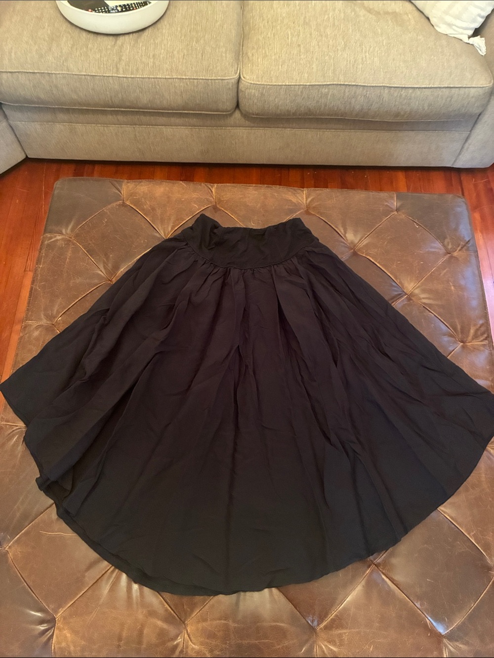 Anthropologie Black Full Midi Skirt - Flowing A-Line Silhouette